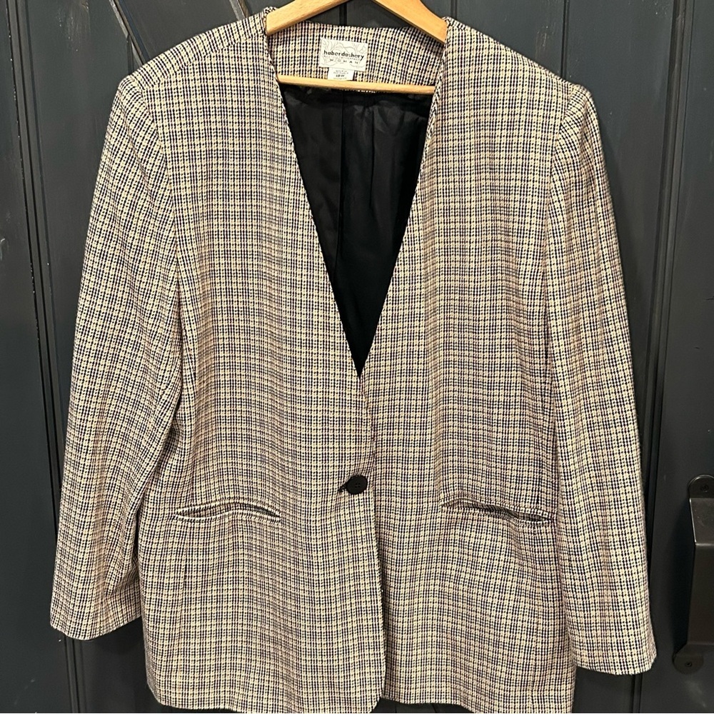 Vintage Haberdashery Women’s Wool Blend Plaid Academia Blazer Plus Size 18W